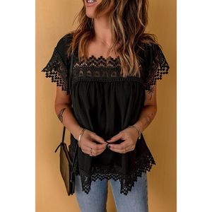 Azura Exchange  Black Lace Pom Pom Splicing Square Neck Blouse